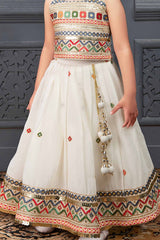 White Embroidered And Sequin Work Lehenga Choli For Girls