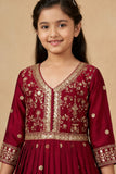 Maroon Sequins Work And Zari Embroidered Ethnic Gown For Girls