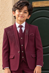 Maroon Premium Boys 5-Piece Suit Set For Boys
