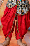 Boys Red Geometric And Floral Printed Krishna Dhoti Set with Accessories