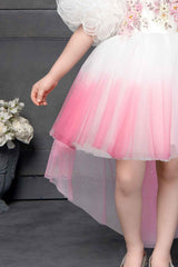 White And Pink Double Shaded Frock With Sequined Work For Girls