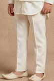 White Embroidered Kurta Set With Mandarin Collar For Boys