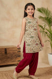 Cream Embroidered Kurti with Orange Patiala Set for Girls