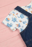 Girls Blue Denim Dungaree  Set with Printed Tee