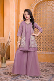 Dusty Lavender Floral Embroidered Palazzo Set with Jacket & Dupatta