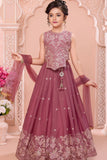 Mauve Ethnic Embroidered Lehenga Choli Set  For Girls