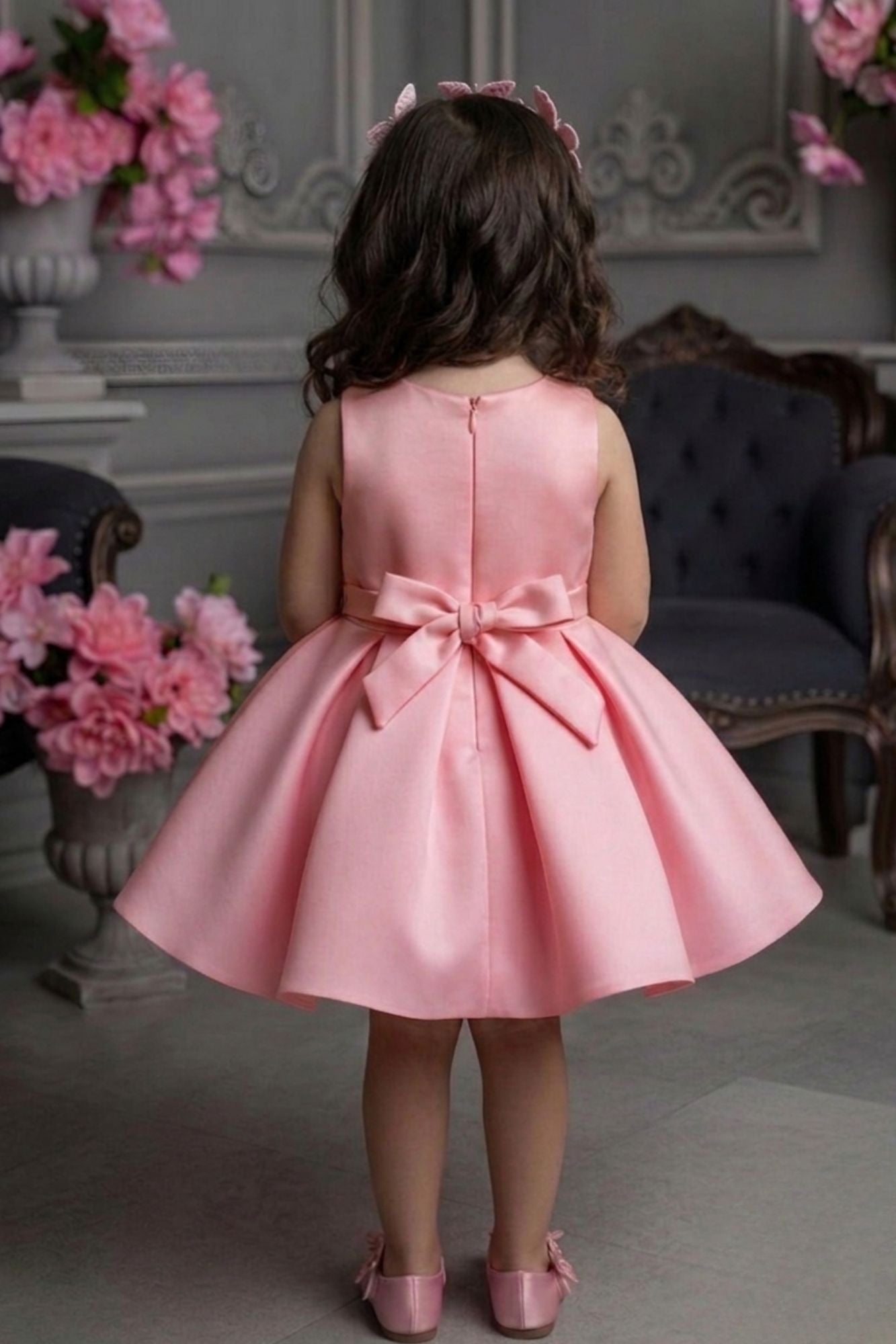 Dusty Pink Butterfly Sequin Party Frock For Girls