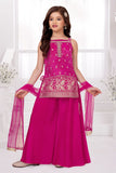 Rani Pink Bandhani Brocade Mirror Work Palazzo Set with Dupatta For Girls