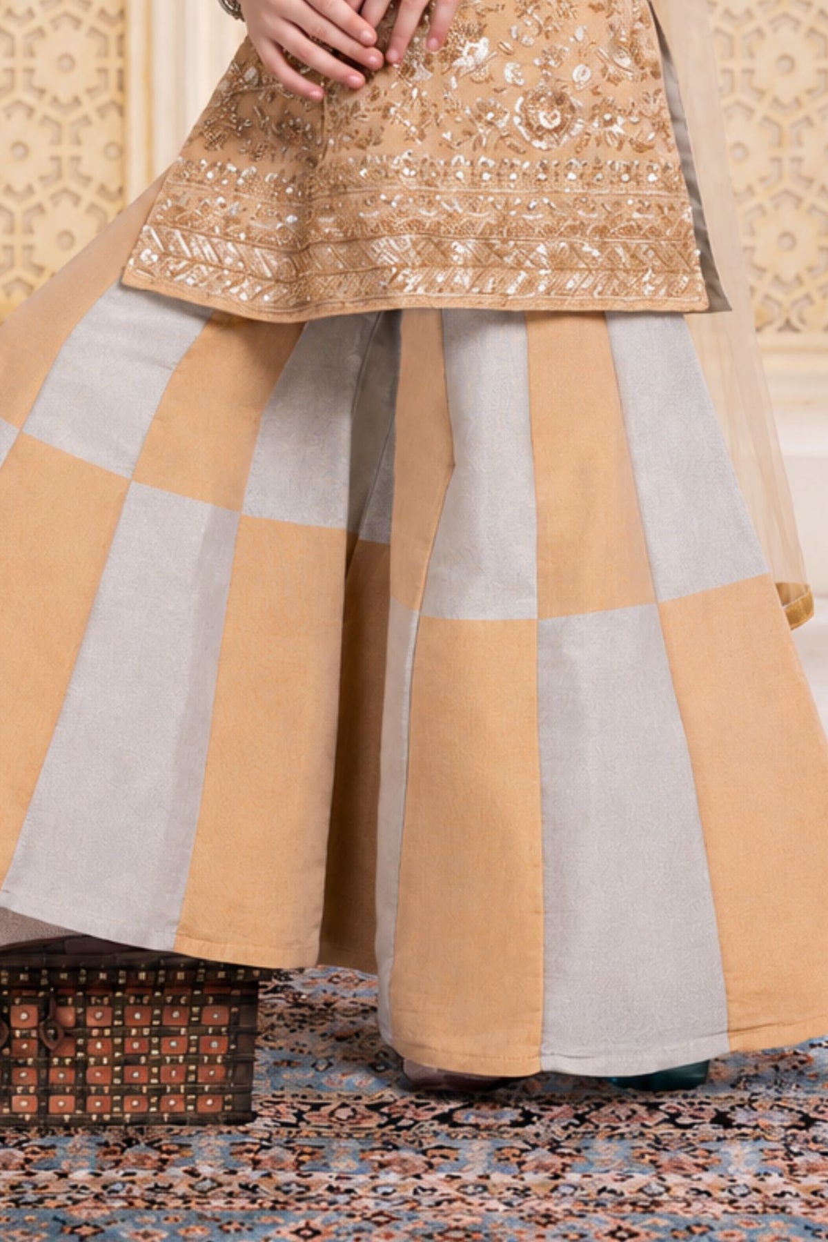 Girls Fawn & Silver With Gold Embellished Palazzo Set