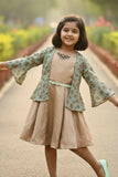 Fawn Dress With Printed Jacket For Girls