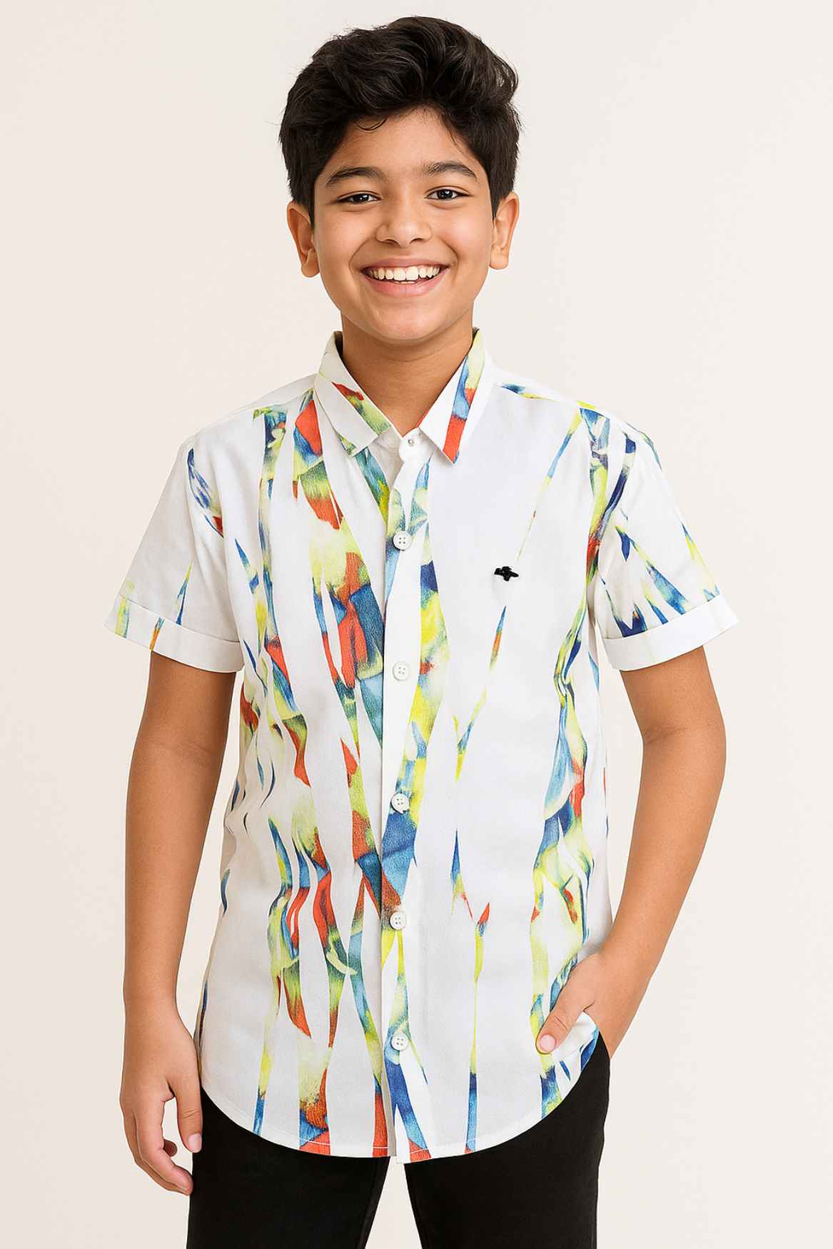 White Printed Casual Shirt  For Boys