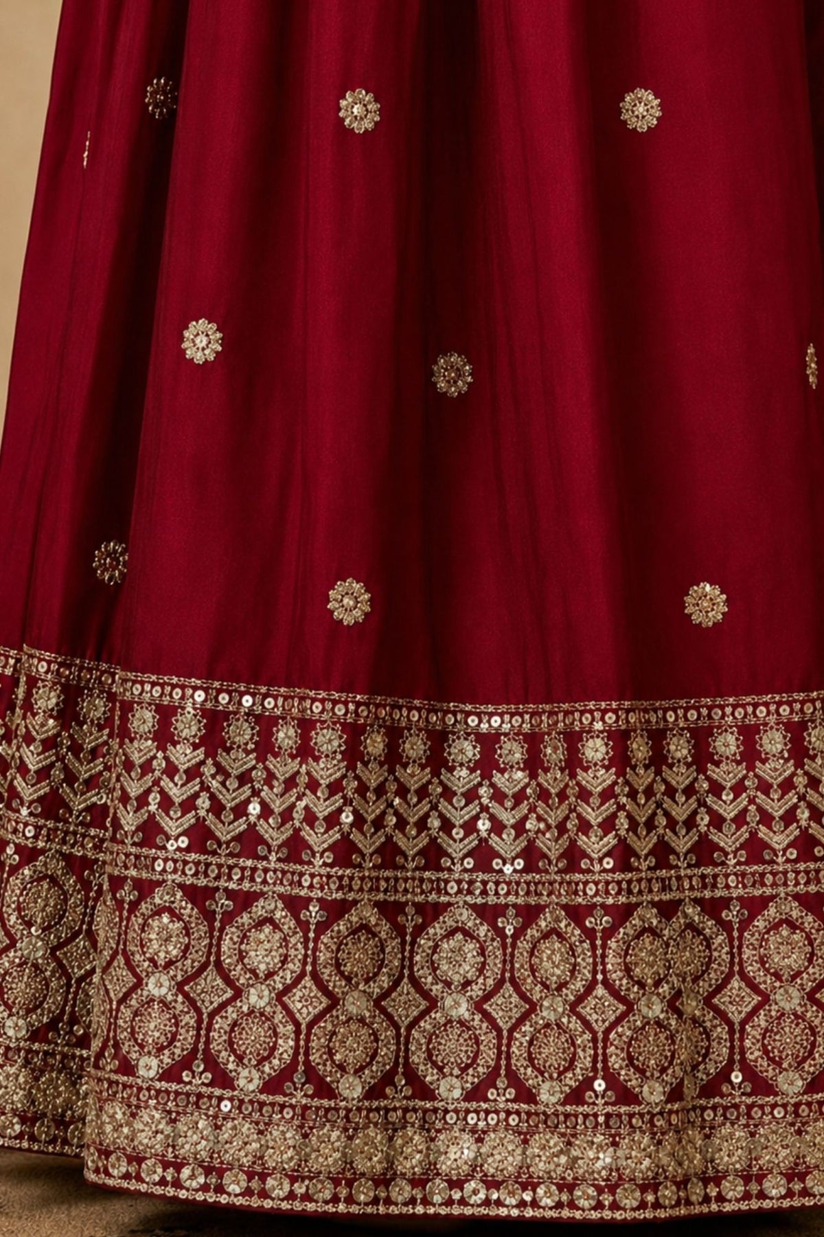Maroon Sequins Work And Zari Embroidered Ethnic Gown For Girls