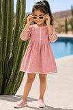Baby Pink Textured Cotton Dress with Embroidered Border For Girls