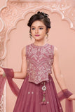 Mauve Ethnic Embroidered Lehenga Choli Set  For Girls