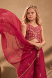 Girls Rani Pink Embroidered Palazzo Set With Dupatta