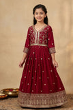 Maroon Sequins Work And Zari Embroidered Ethnic Gown For Girls