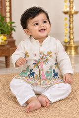 Boys Cream Embroidered Kurta Pant Set