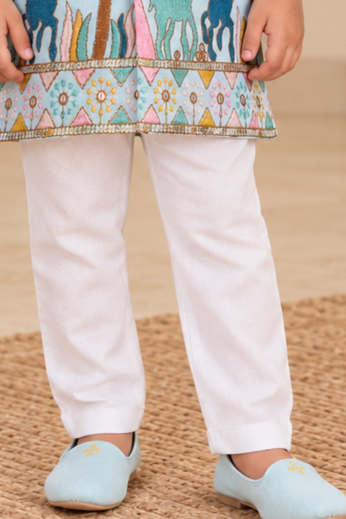 Boys Light Blue Embroidered Kurta Pant Set