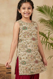 Cream Embroidered Kurti with Orange Patiala Set for Girls