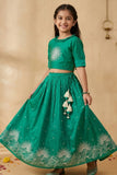 Green Embroidered Lehenga Choli Set For Girls