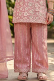 Girls Dusty Pink Floral Embroidered Palazzo Set With Dupatta