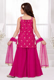 Rani Pink Bandhani Brocade Mirror Work Palazzo Set with Dupatta For Girls