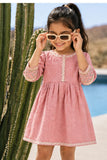 Baby Pink Textured Cotton Dress with Embroidered Border For Girls