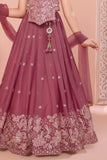 Mauve Ethnic Embroidered Lehenga Choli Set  For Girls
