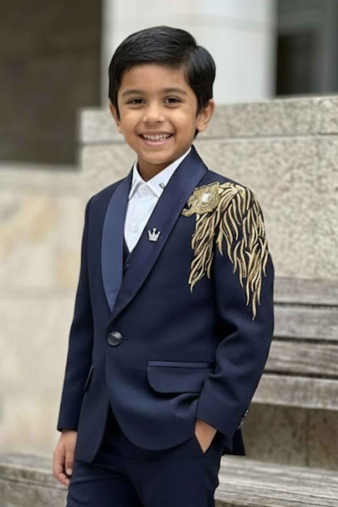 Royal Navy Blue Suit with Gold Bead Work For Boys