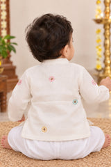 Boys Cream Embroidered Kurta Pant Set