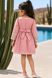 Baby Pink Textured Cotton Dress with Embroidered Border For Girls