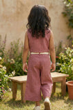 Pink Co-ord Set with Waistcoat And Belted Pants For Girls
