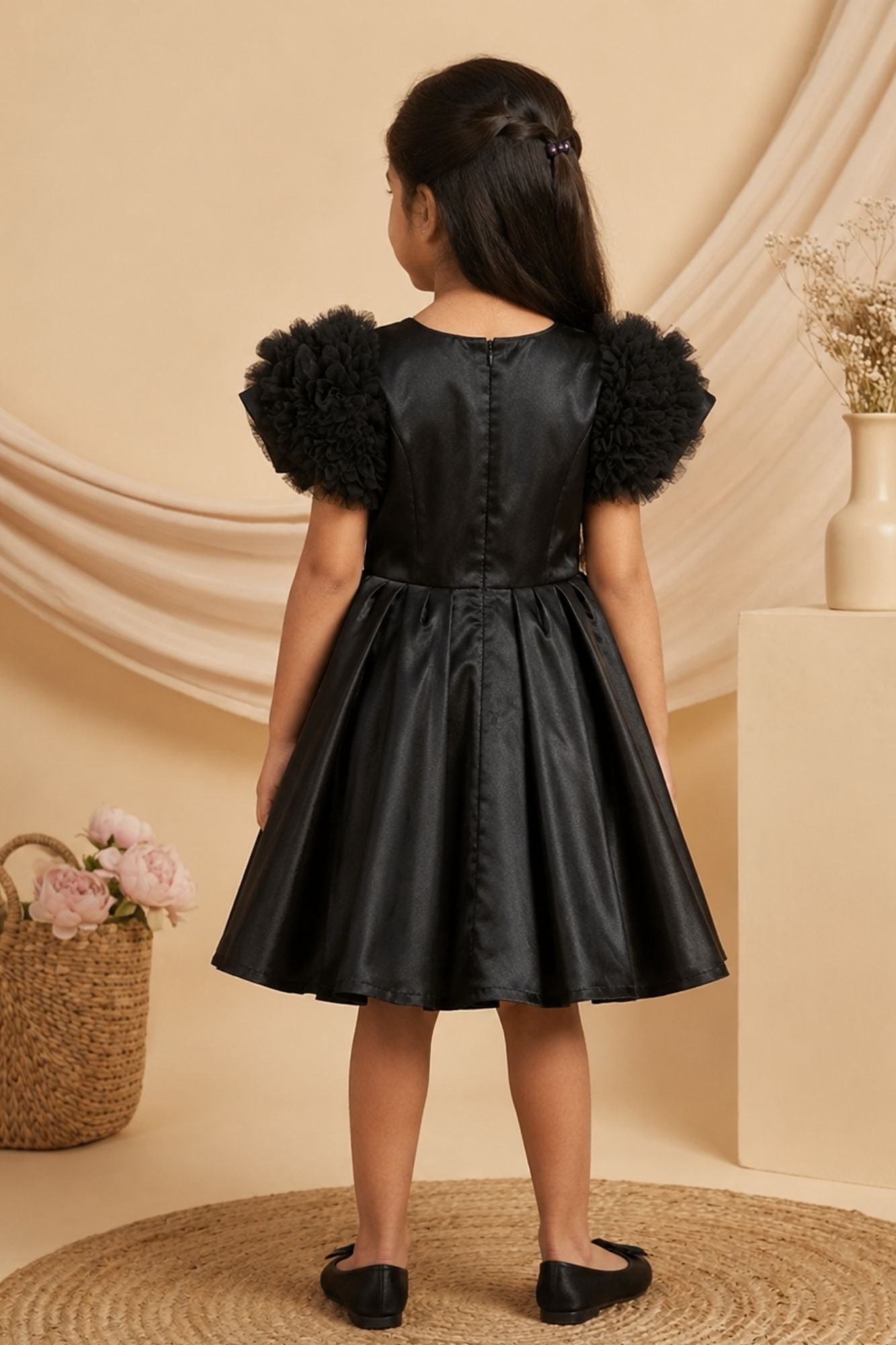 Girls Black Floral Embellished Party Wear Frock