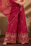 Girls Rani Pink Embroidered Palazzo Set With Dupatta