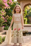 Girls Cream Floral Embroidered Palazzo Set With Dupatta