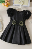 Girls Black Floral Embellished Party Wear Frock