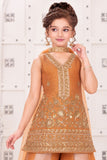 Girls Copper & Rose Gold With Gold Embellished Palazzo Set