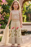 Girls Cream Floral Embroidered Palazzo Set With Dupatta