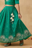 Green Embroidered Lehenga Choli Set For Girls