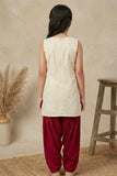 Cream Embroidered Kurti with Orange Patiala Set for Girls