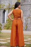 Girls Orange Embroidered Crop Top with Palazzo And Dupatta Set