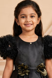 Girls Black Floral Embellished Party Wear Frock