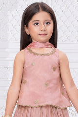 Girls Elegant Peach With Gold Embroidered Lehenga Choli Set