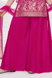 Rani Pink Bandhani Brocade Mirror Work Palazzo Set with Dupatta For Girls