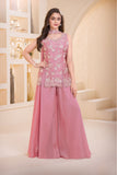 Pink Embroidered Georgette Palazzo Set For Girls
