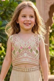 Girls Cream Floral Embroidered Palazzo Set With Dupatta