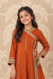 Orange Angrakha Kurti And Straight Pant Set For Girls