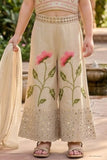 Girls Cream Floral Embroidered Palazzo Set With Dupatta