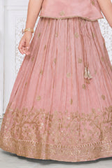 Girls Elegant Peach With Gold Embroidered Lehenga Choli Set