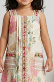 Girls Multicolor Floral Printed  Sleveless Dress with Embroidered Panel